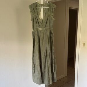 Free People Olive Green Lace-Trim Maxi Dress